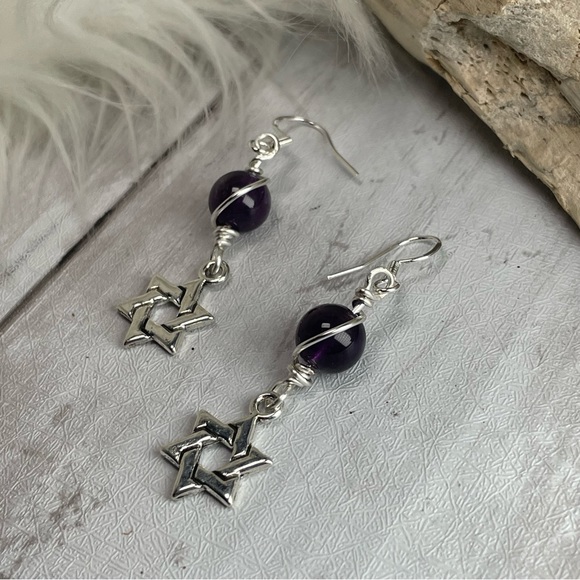Artisan Designed Amethyst Crystals And Star Of David Silver Pl Charm Ear… - Picture 7 of 15